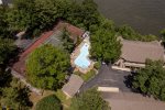 DRONE VIEW OF THE UPPER POOL, TENNIS & BASKETBALL COURT